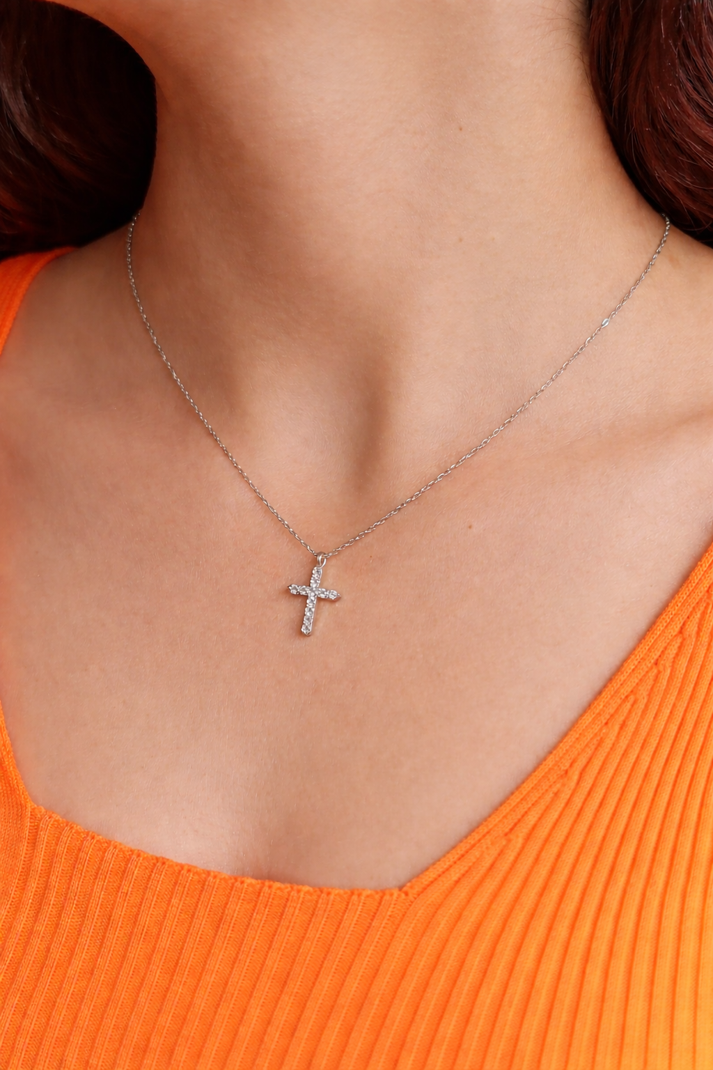 Kreuzkette 925 Silber mit Zirkonia